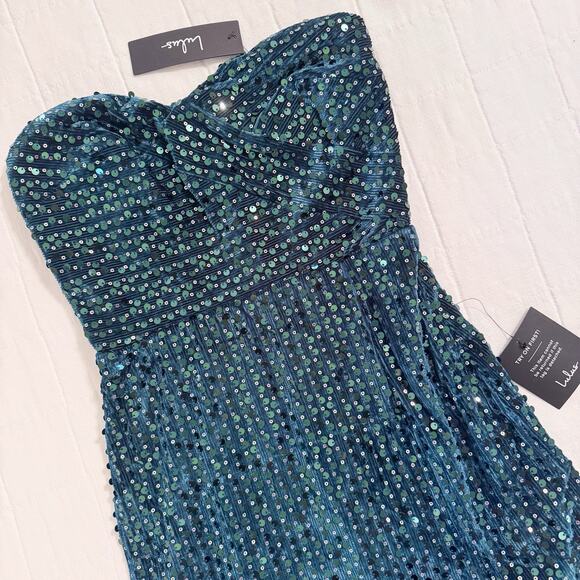 Lulus Sparkle Emerald Green Velvet Sequin Maxi Dress XS. Formal. NEW. $98 MSRP - Picture 2 of 13